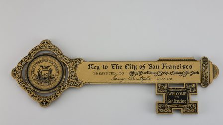 Front of the key to the city.